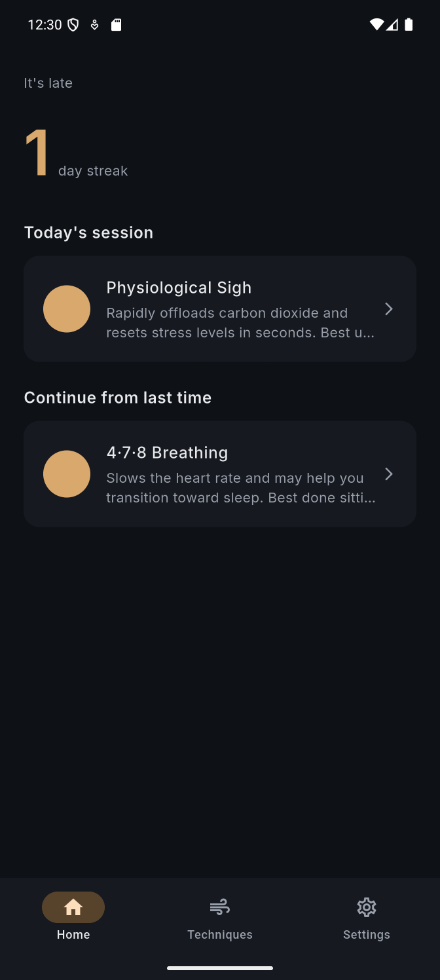 Breathe home screen